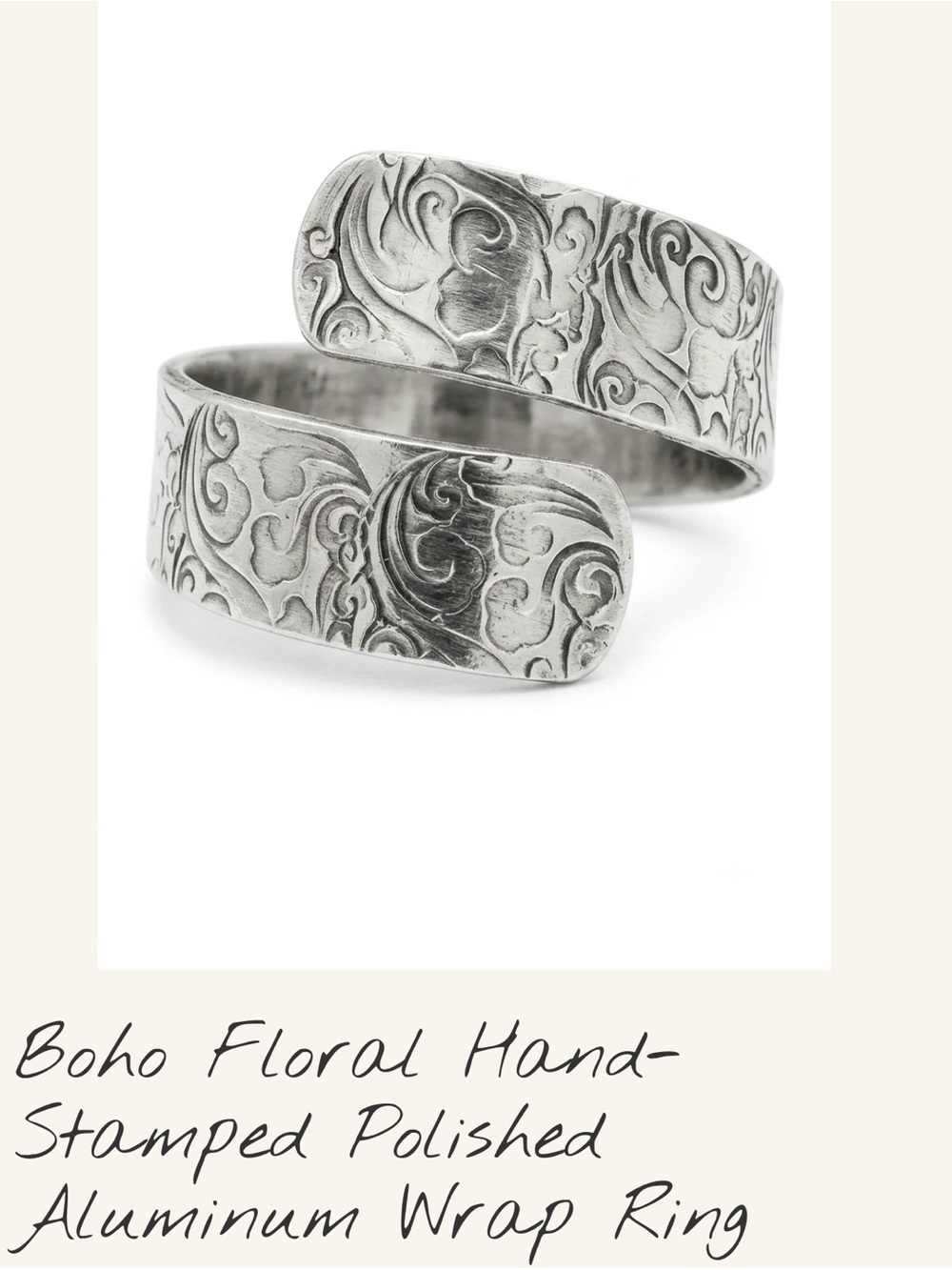 Boho Floral Hand-Stamped Wrap Ring